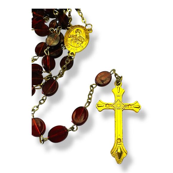 Vintage Rosary Necklace Red Flat Bead Prayer Beads Religious Collectible - Picture 5 of 5